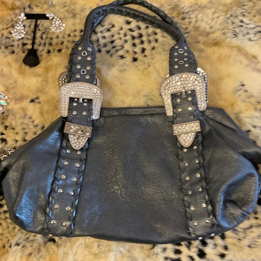 Charm and Luck Blue Metallic Shoulder bag